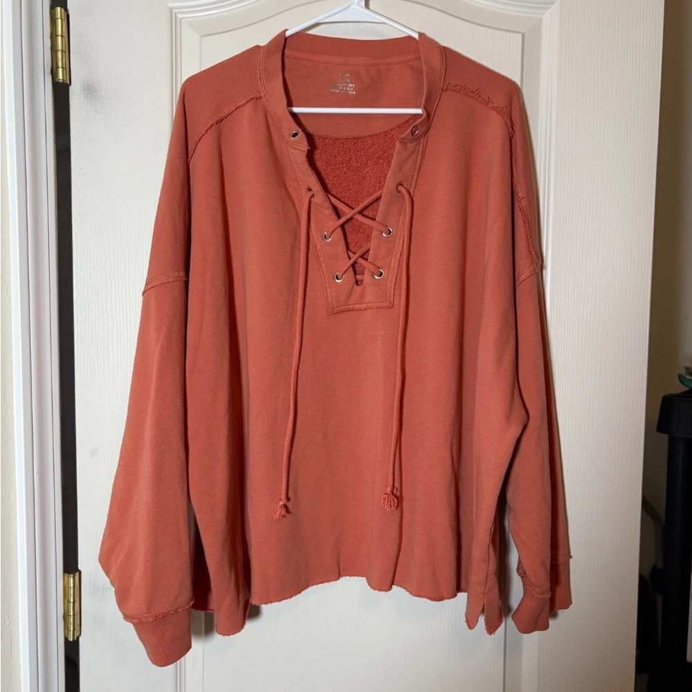 Aerie Rust Lace-Up Sweatshirt